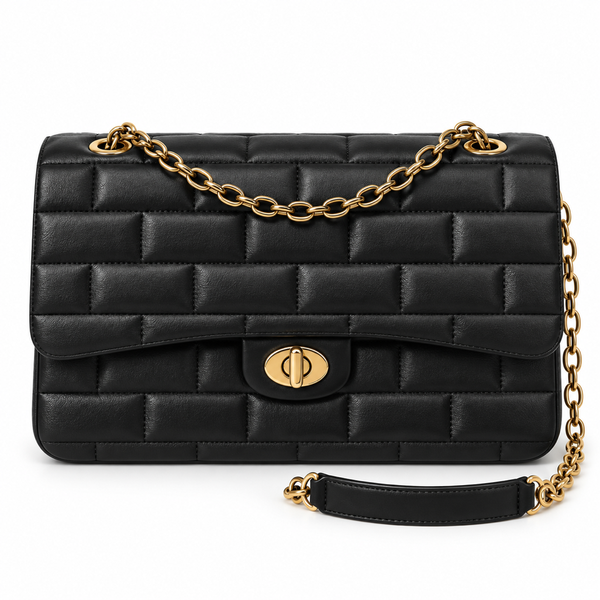 Elara Quilted Flap Bag – Black