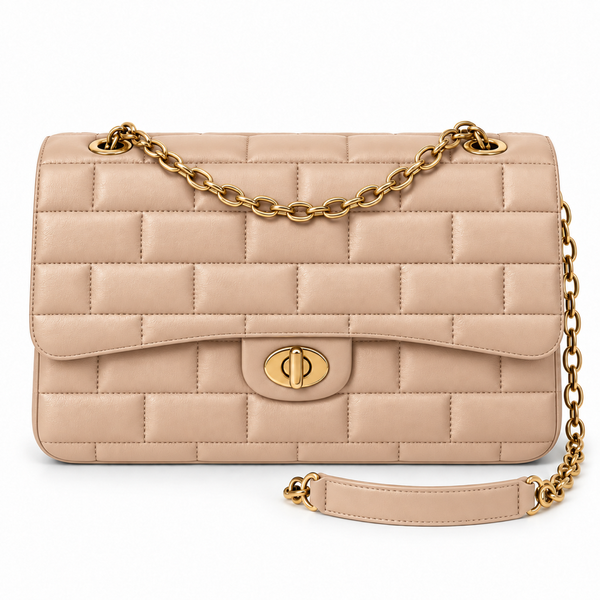 Elara Quilted Flap Bag – Light Beige