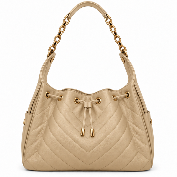 Maren Quilted Hobo Bag – Beige