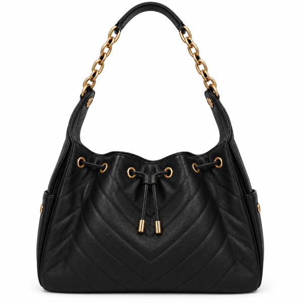 Maren Quilted Hobo Bag – Black